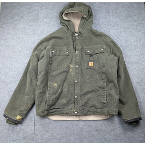 Carhartt Canvas Jacket Mens Large J284 MOD Green Workwear Utility Thrashed Lined